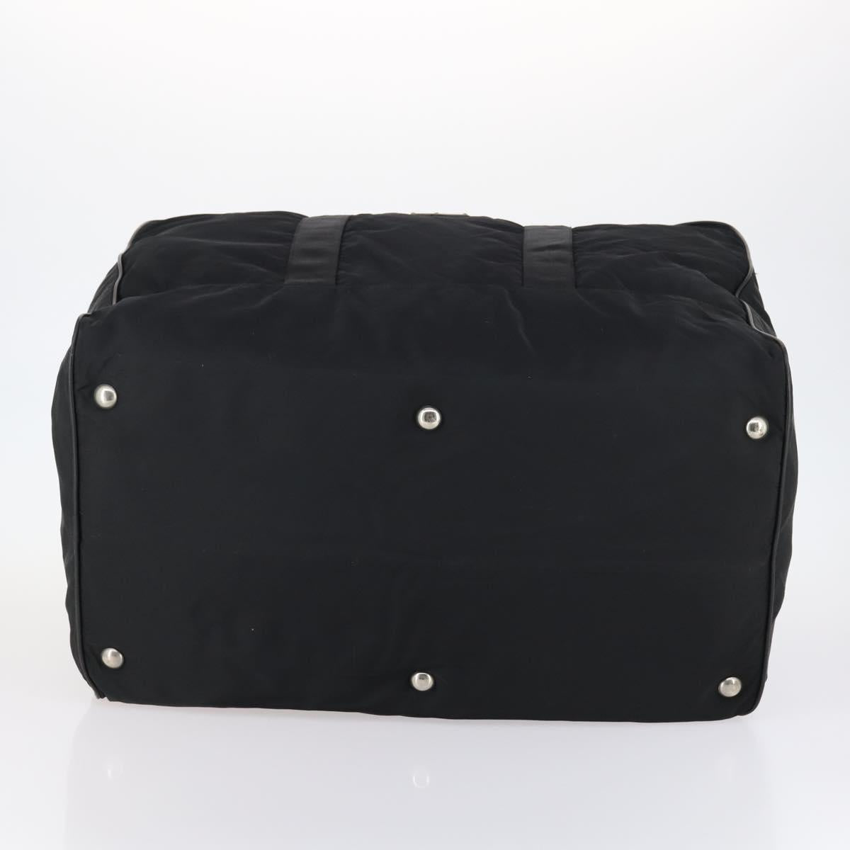 PRADA Boston Bag Nylon Black Silver Auth 135305
