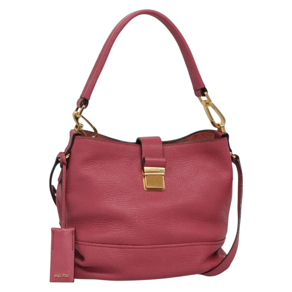 Miu Miu Hand Bag Leather 2way Pink Gold Auth 135306