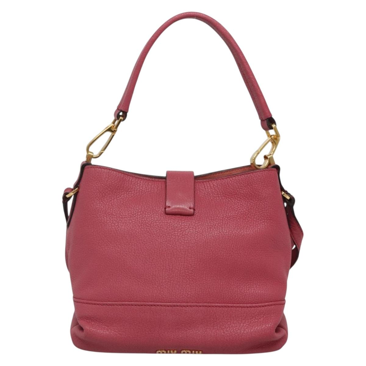 Miu Miu Hand Bag Leather 2way Pink Gold Auth 135306