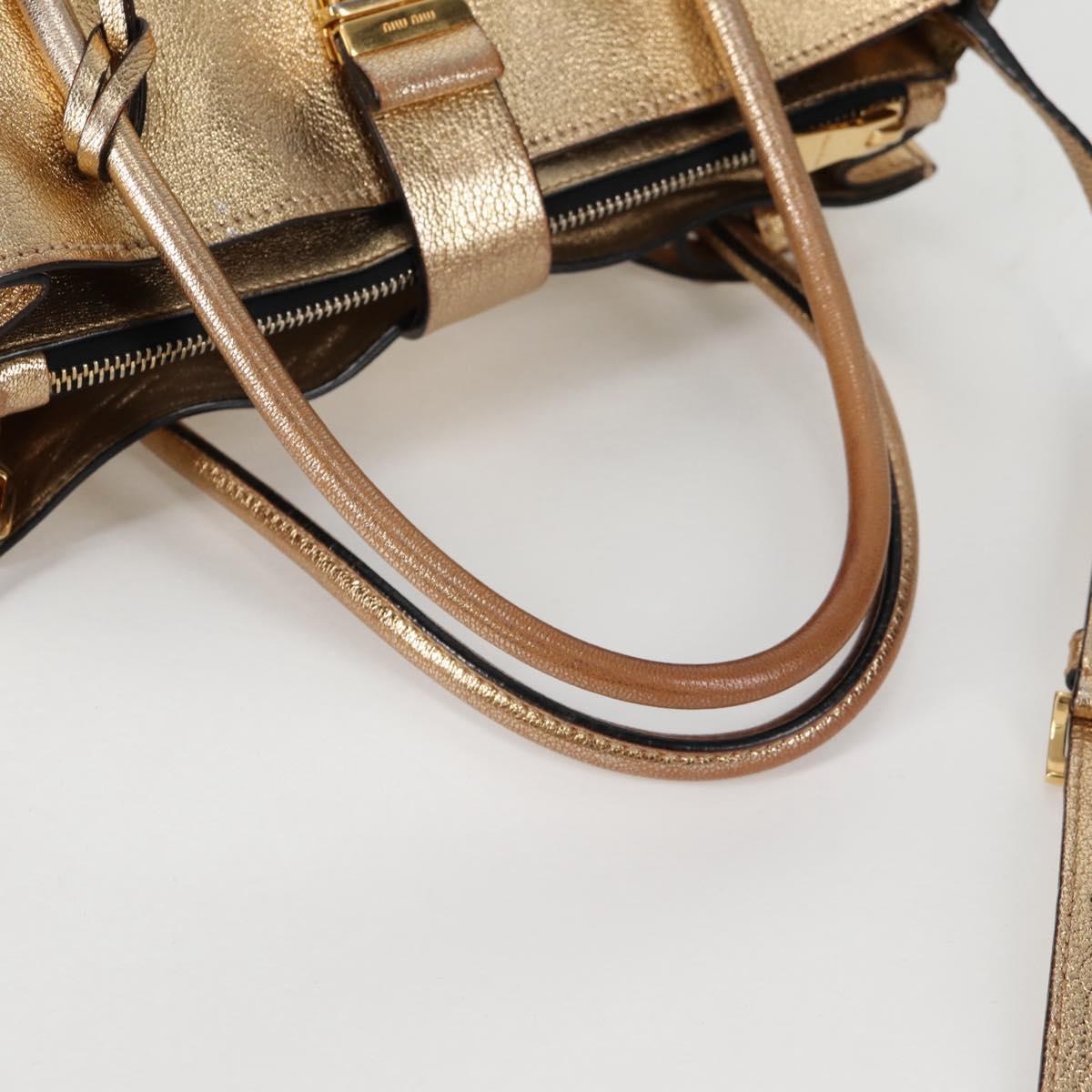 Miu Miu Hand Bag Leather 2way Gold Auth 135307