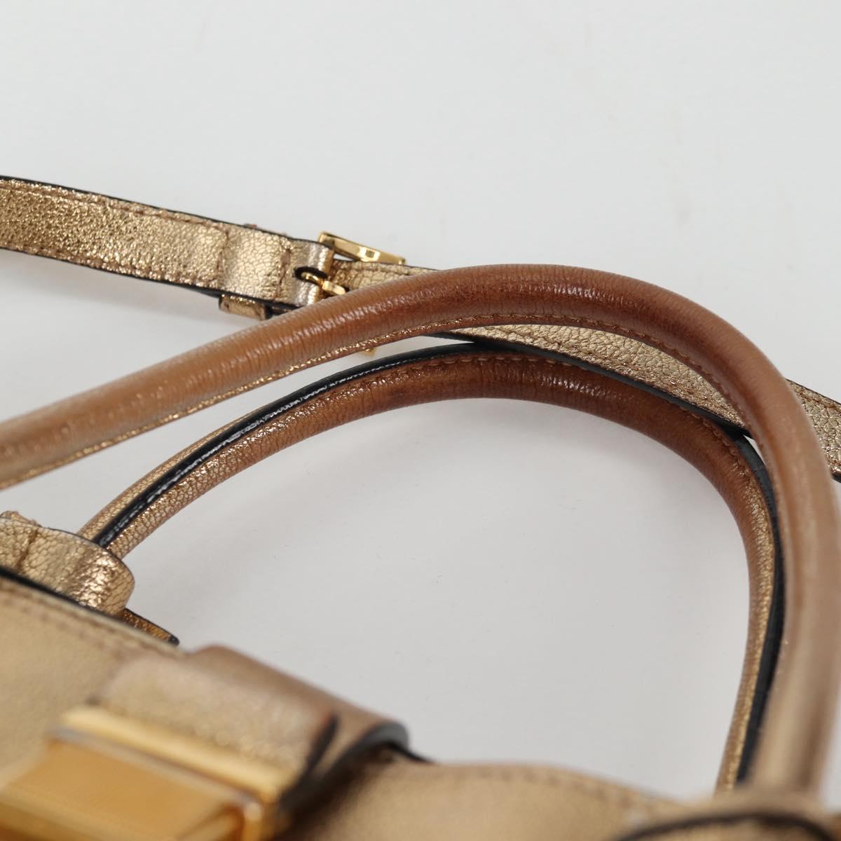 Miu Miu Hand Bag Leather 2way Gold Auth 135307