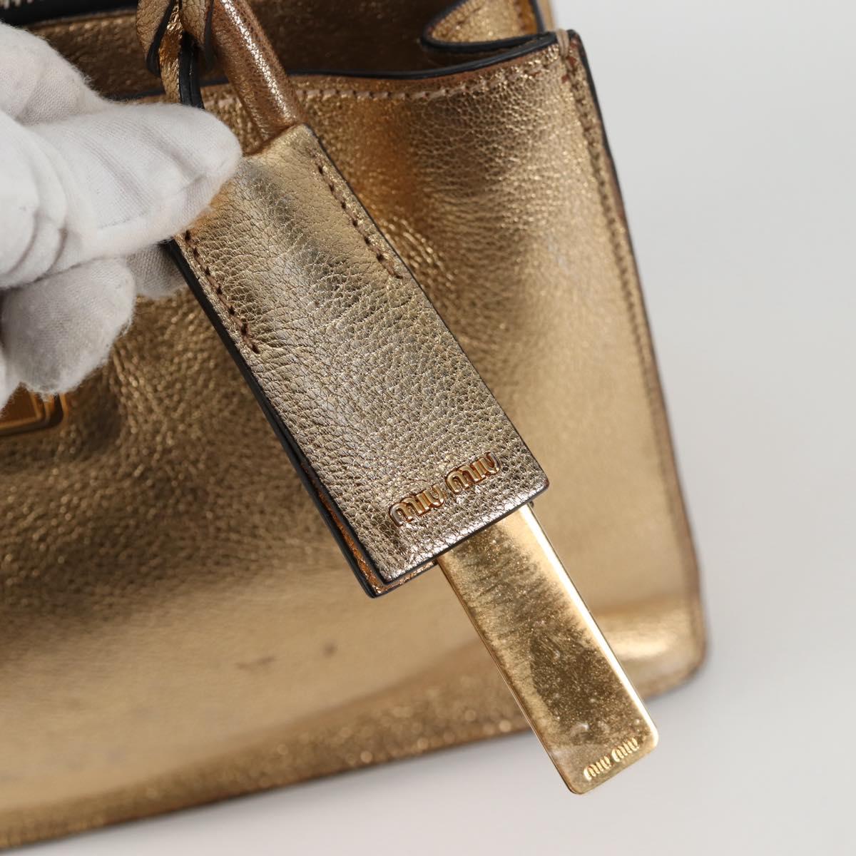 Miu Miu Hand Bag Leather 2way Gold Auth 135307