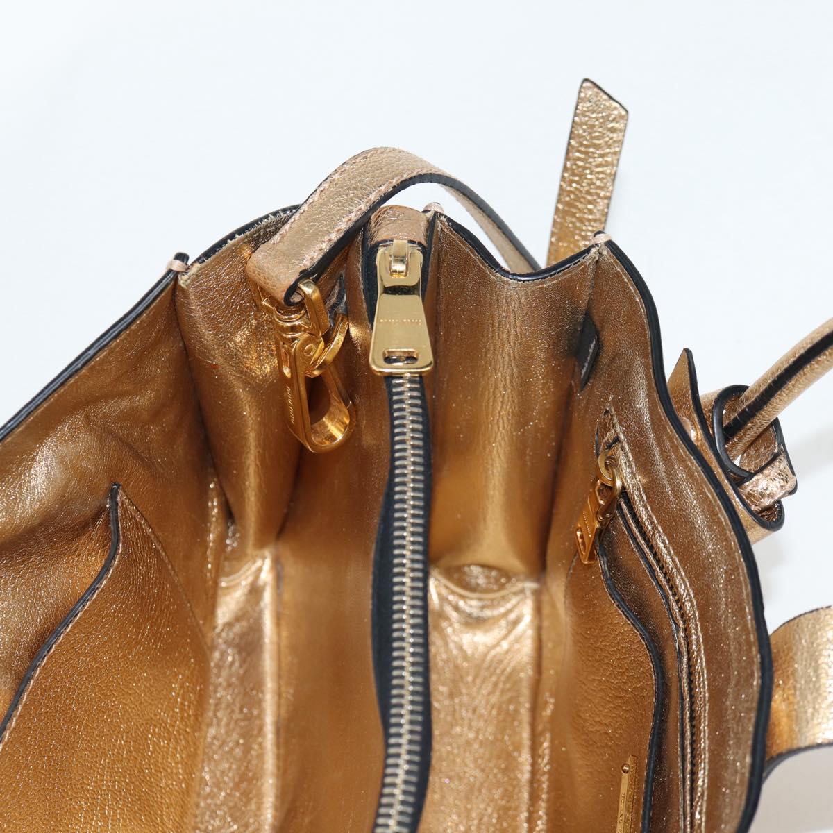 Miu Miu Hand Bag Leather 2way Gold Auth 135307