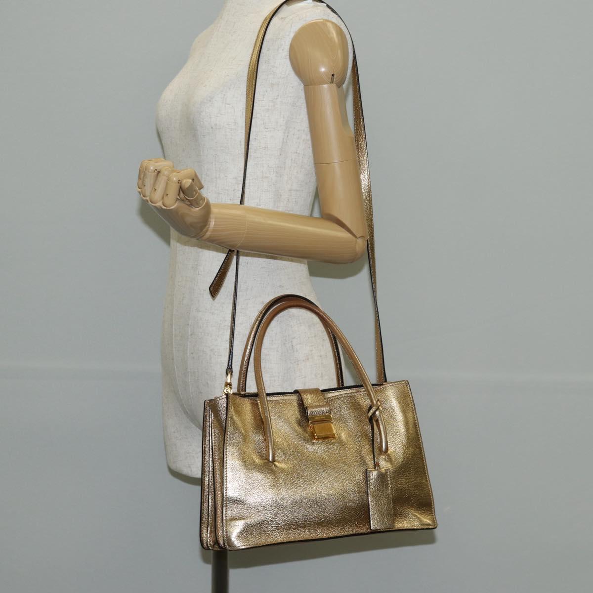 Miu Miu Hand Bag Leather 2way Gold Auth 135307