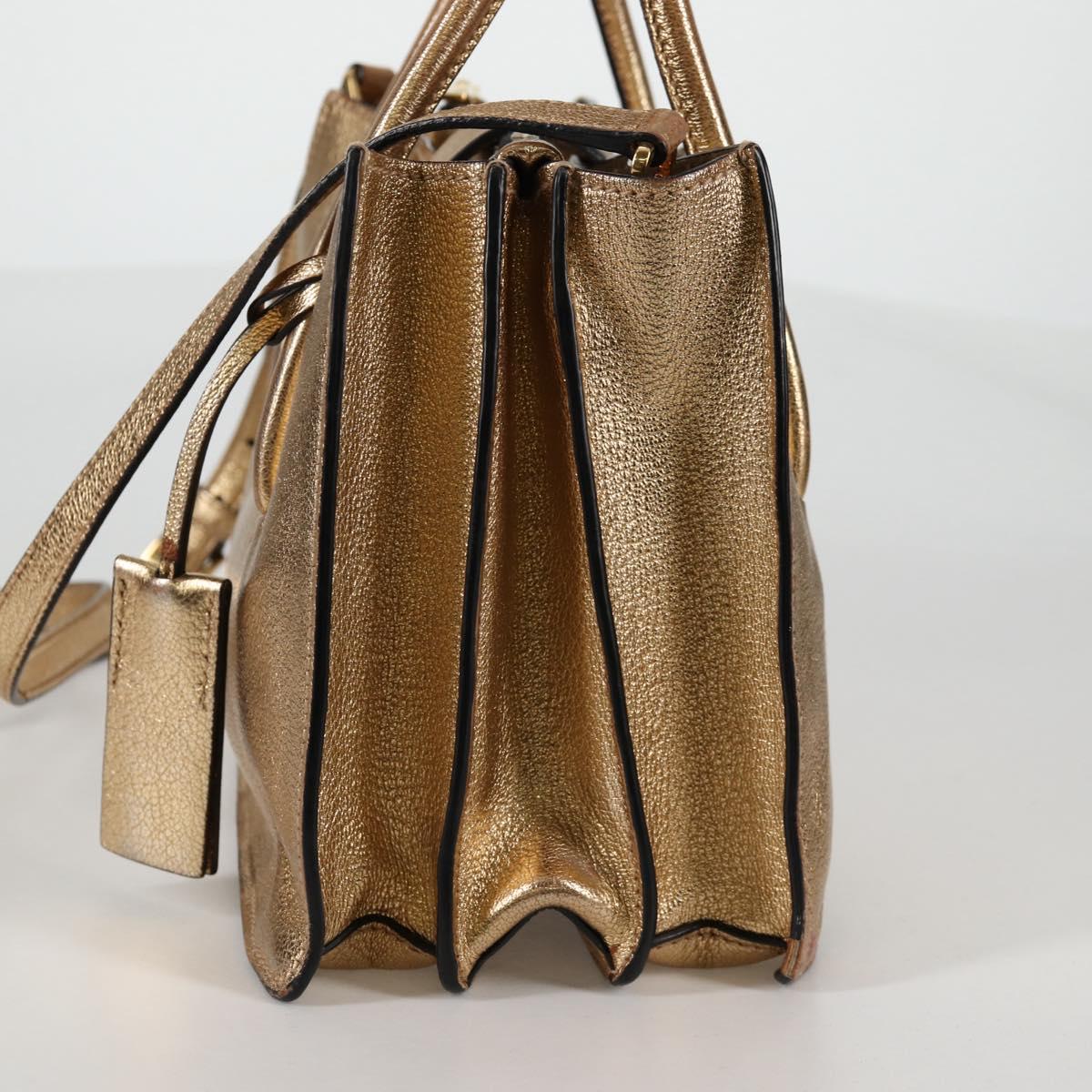 Miu Miu Hand Bag Leather 2way Gold Auth 135307