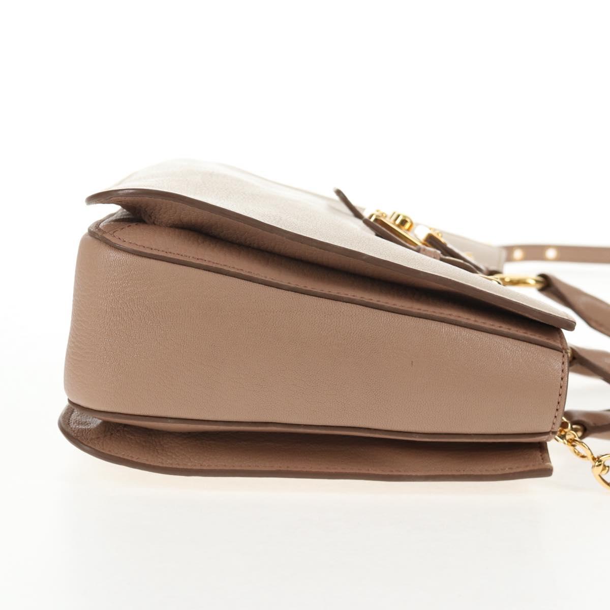 Miu Miu Hand Bag Leather 2way Beige Gold Auth 135311V
