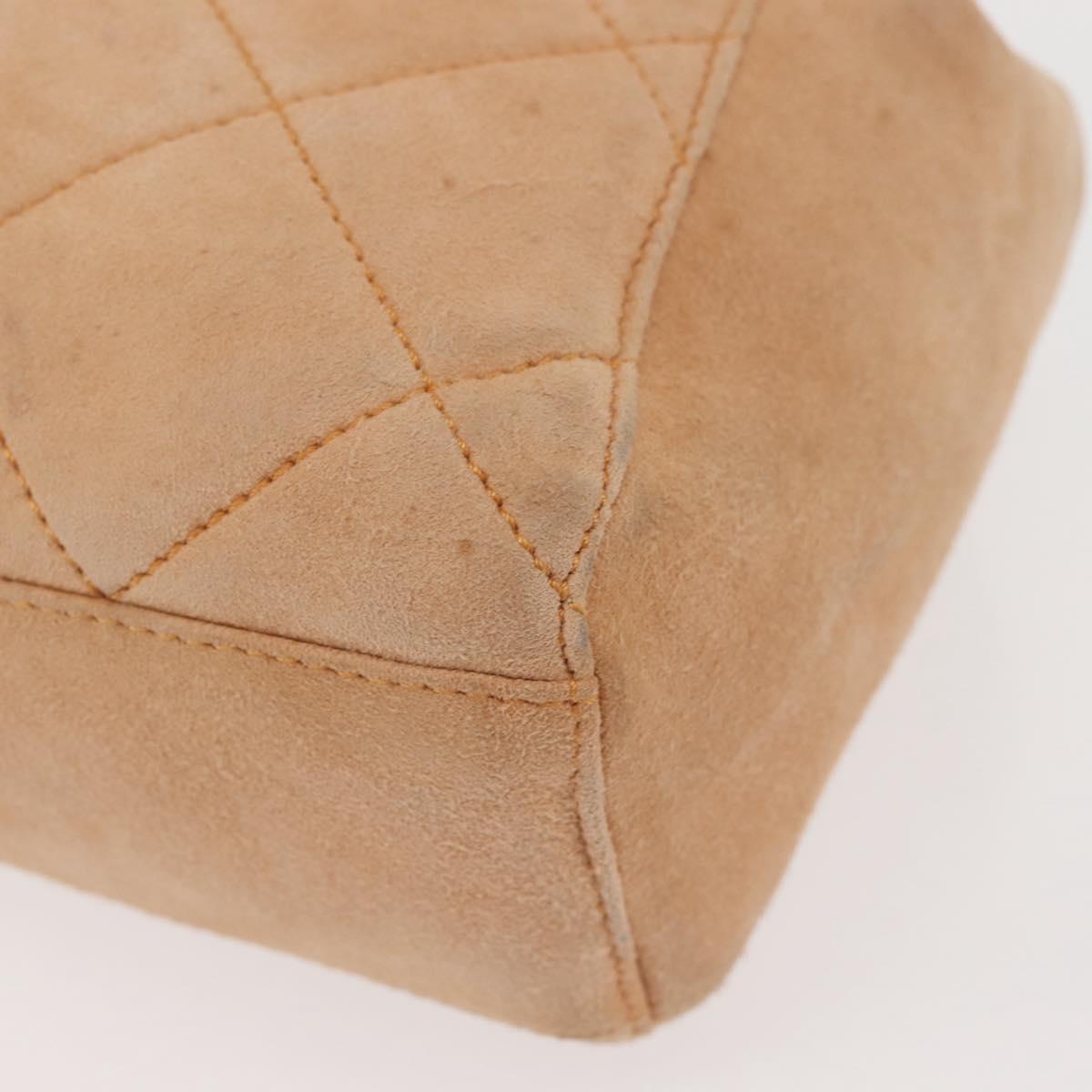 PRADA Chain Shoulder Bag Suede Beige Gold Auth 135314