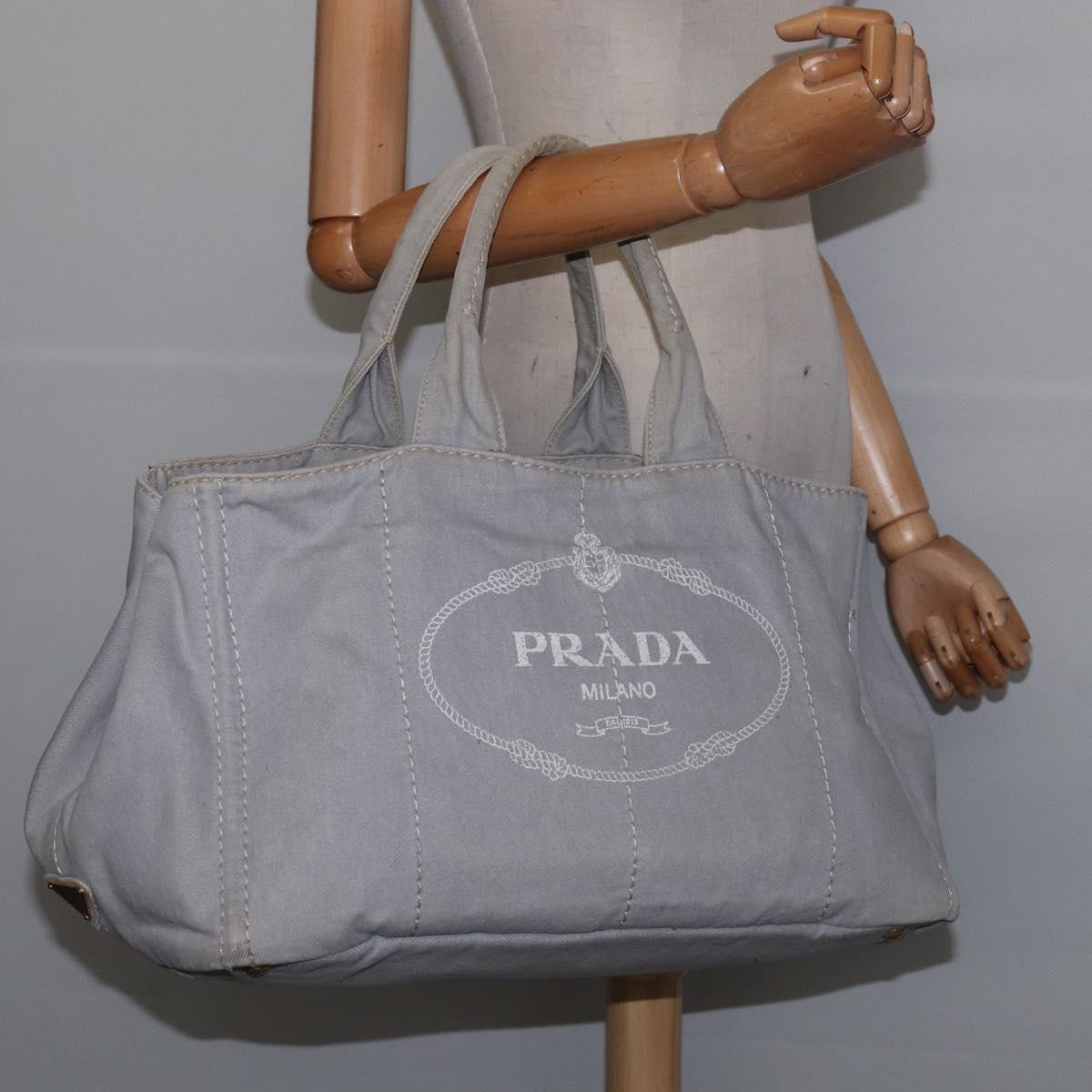 PRADA Canapa GM Hand Bag Canvas Gray Gold Auth 135318