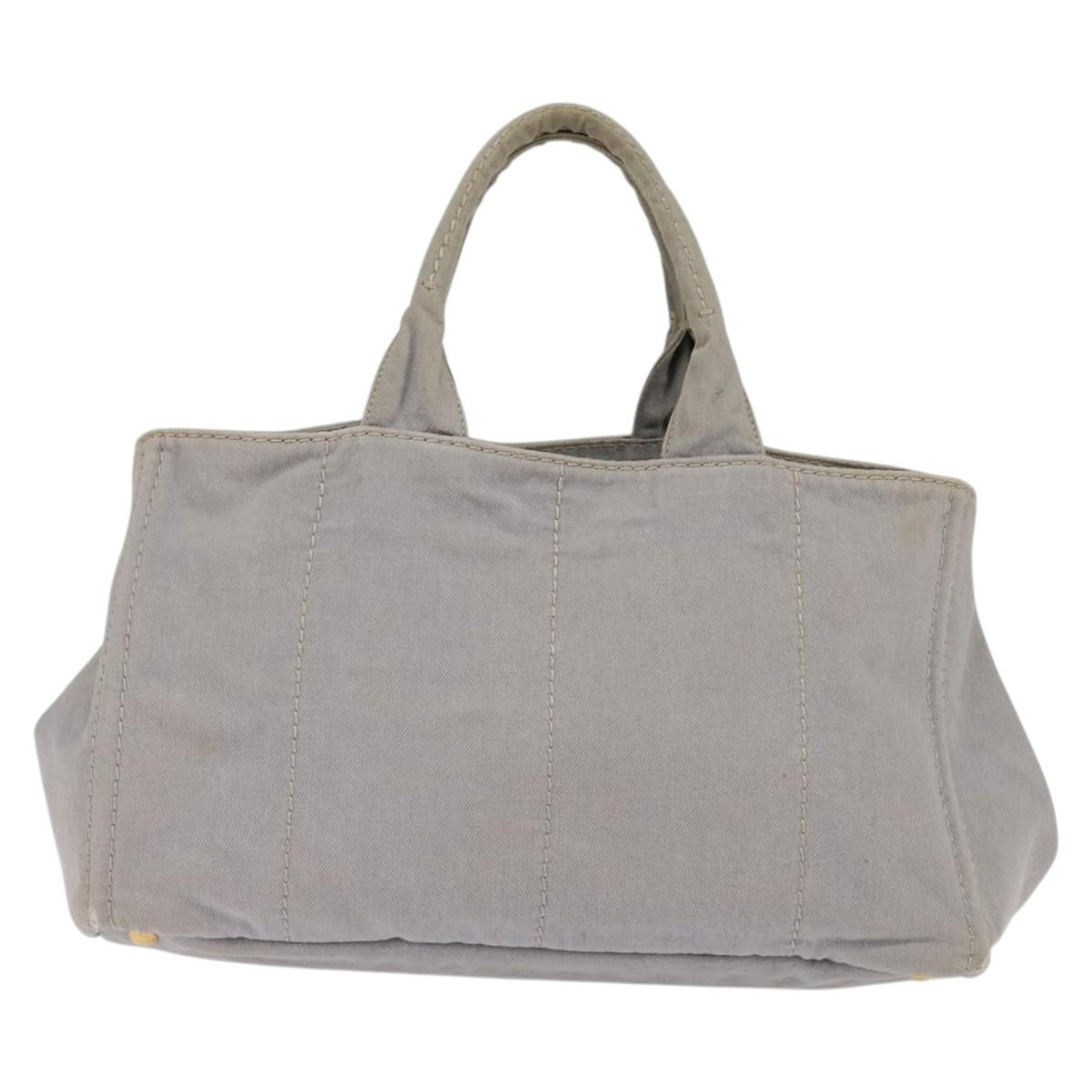 PRADA Canapa GM Hand Bag Canvas Gray Gold Auth 135318