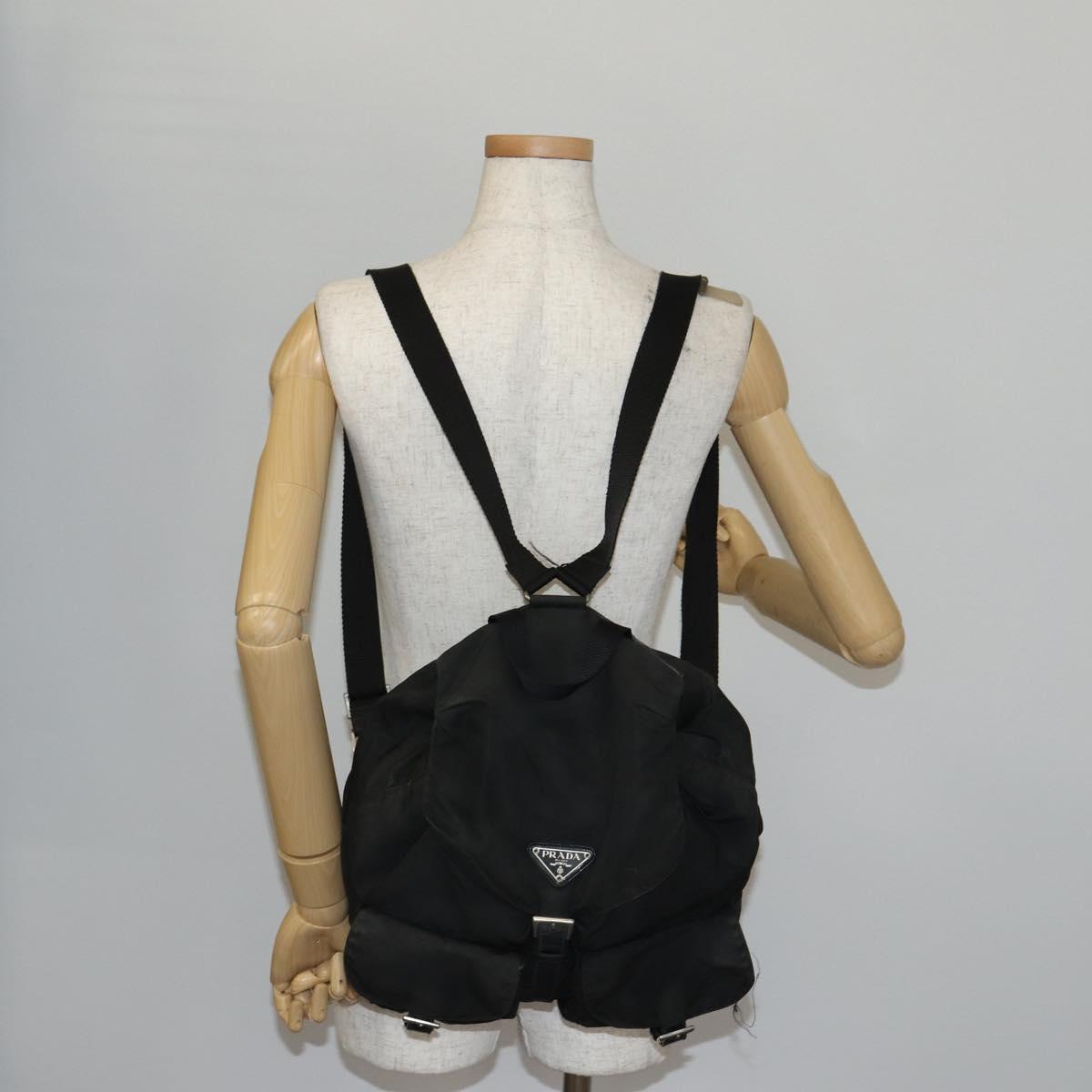 PRADA Backpack Nylon Black Silver Auth 135321