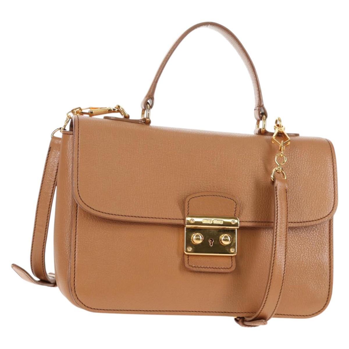 Miu Miu Hand Bag Leather 2way Brown Gold Auth 135322V