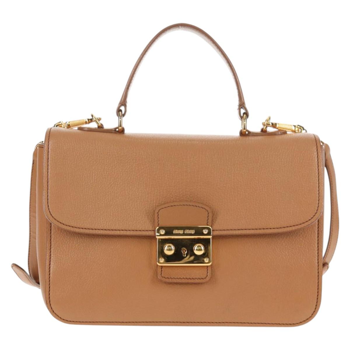 Miu Miu Hand Bag Leather 2way Brown Gold Auth 135322V
