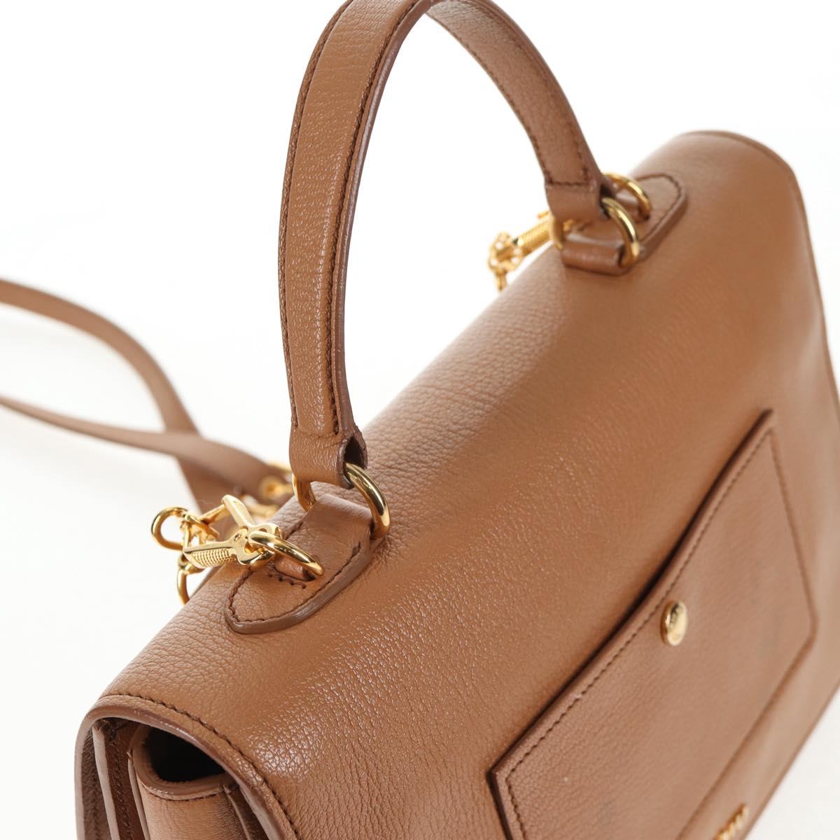 Miu Miu Hand Bag Leather 2way Brown Gold Auth 135322V