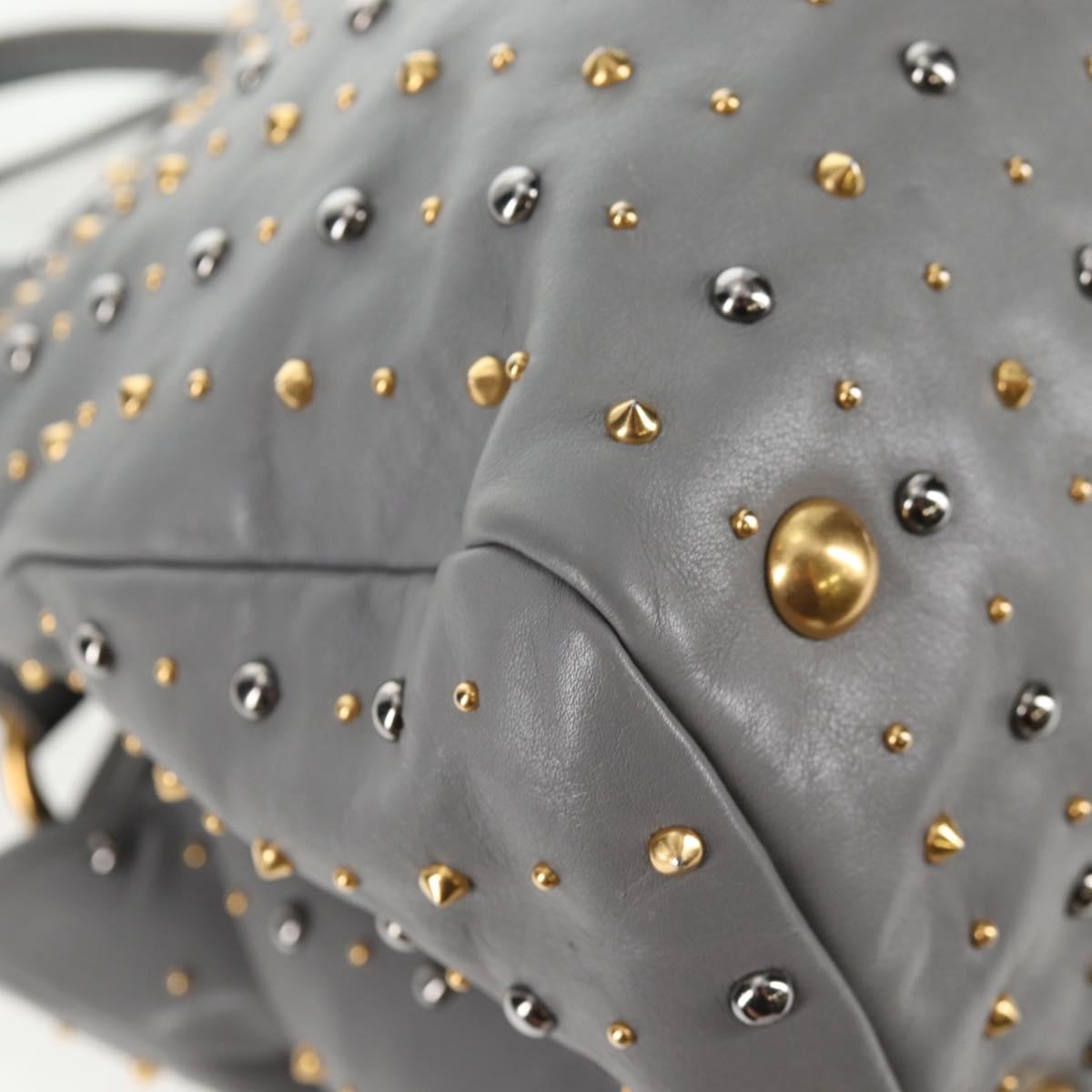 Miu Miu Hand Bag Leather 2way Gray Gold Auth 135324V