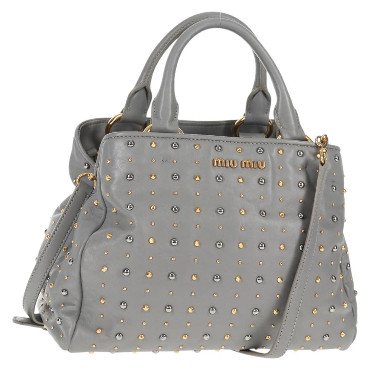 Miu Miu Hand Bag Leather 2way Gray Gold Auth 135324V