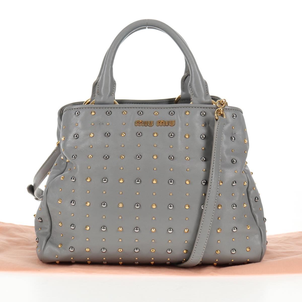 Miu Miu Hand Bag Leather 2way Gray Gold Auth 135324V