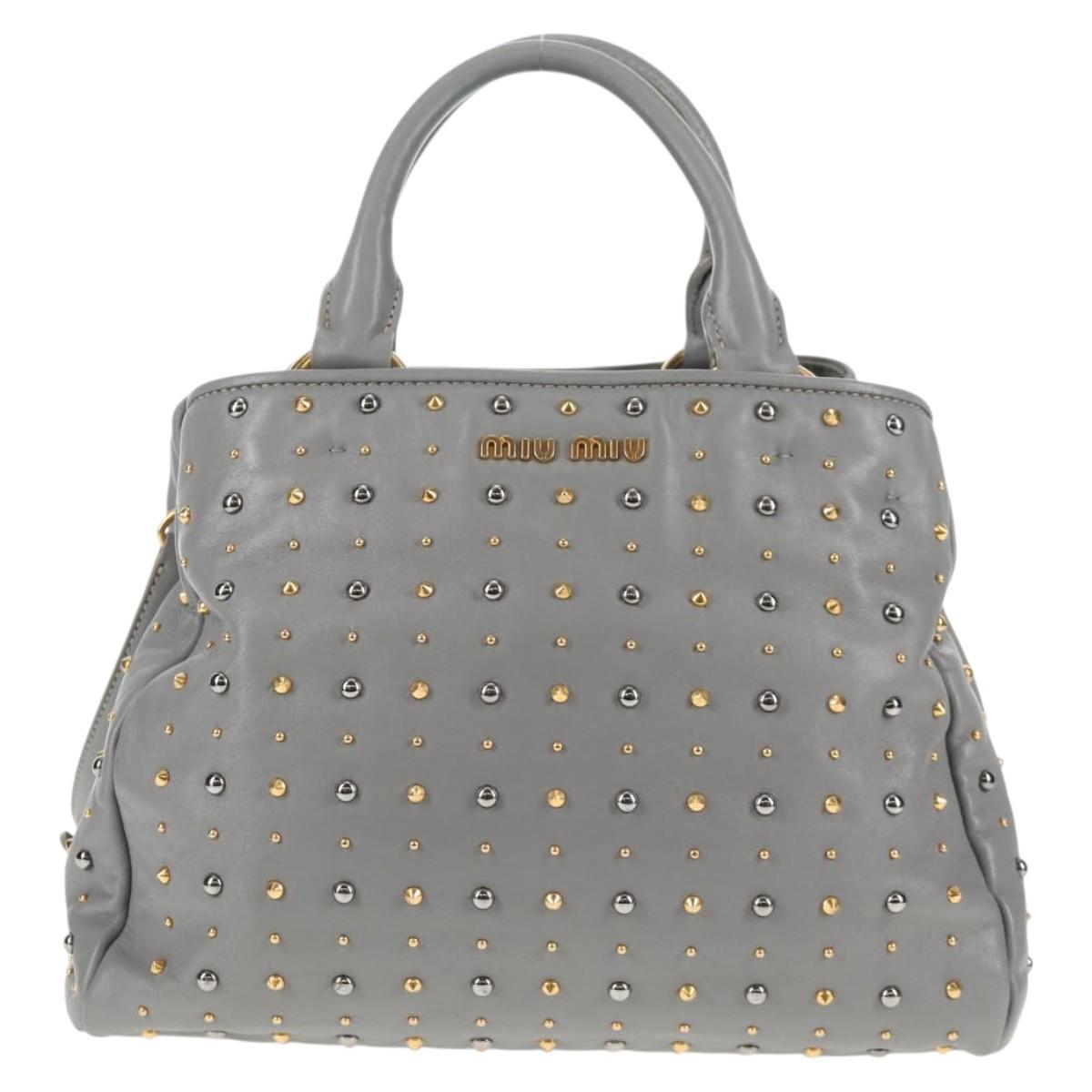 Miu Miu Hand Bag Leather 2way Gray Gold Auth 135324V