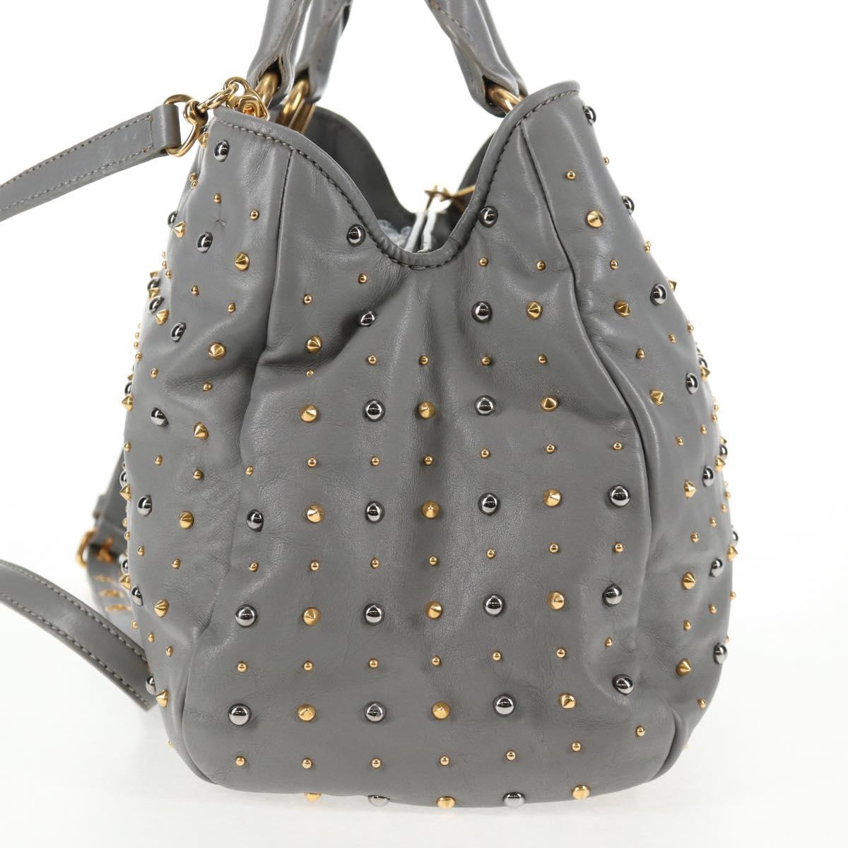 Miu Miu Hand Bag Leather 2way Gray Gold Auth 135324V