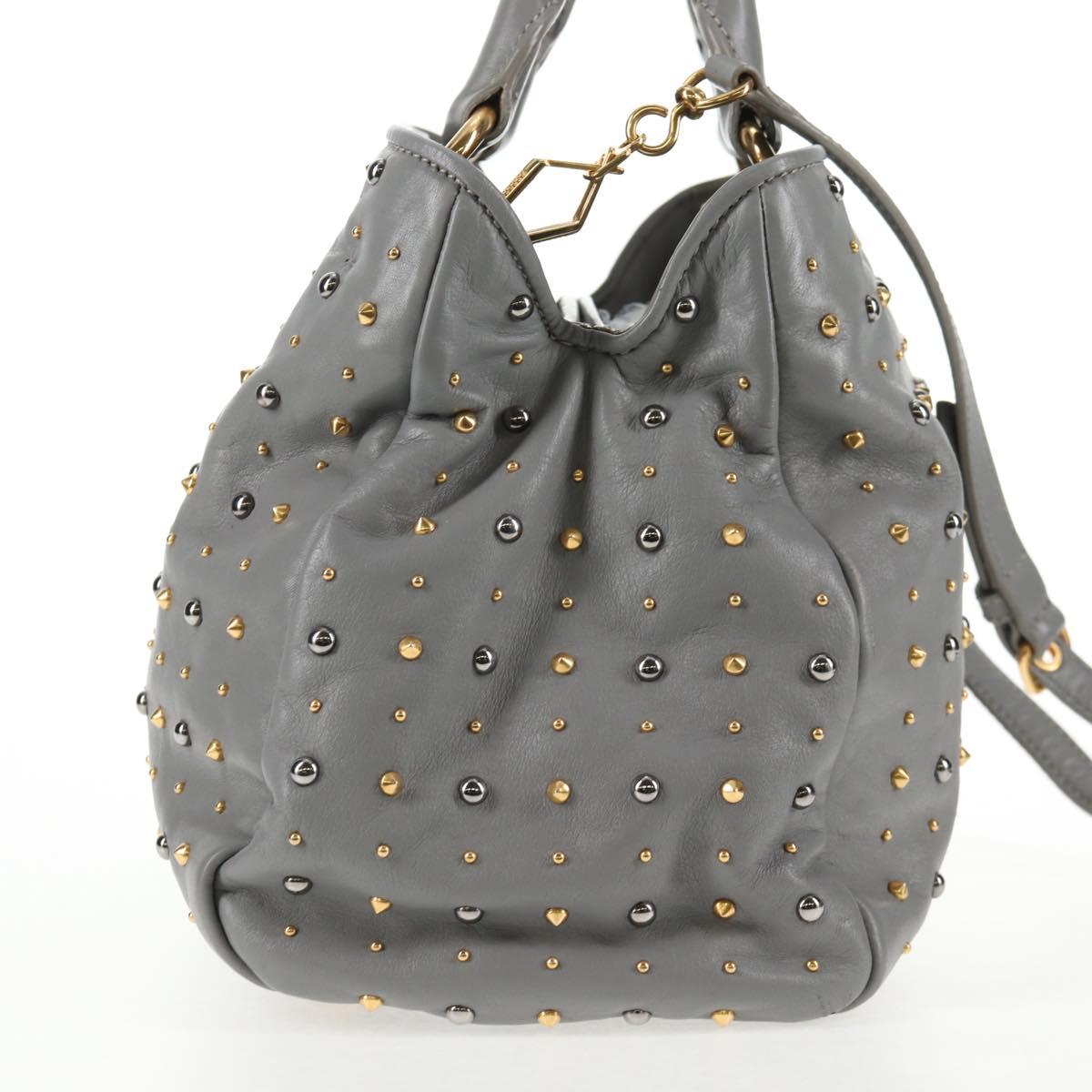 Miu Miu Hand Bag Leather 2way Gray Gold Auth 135324V