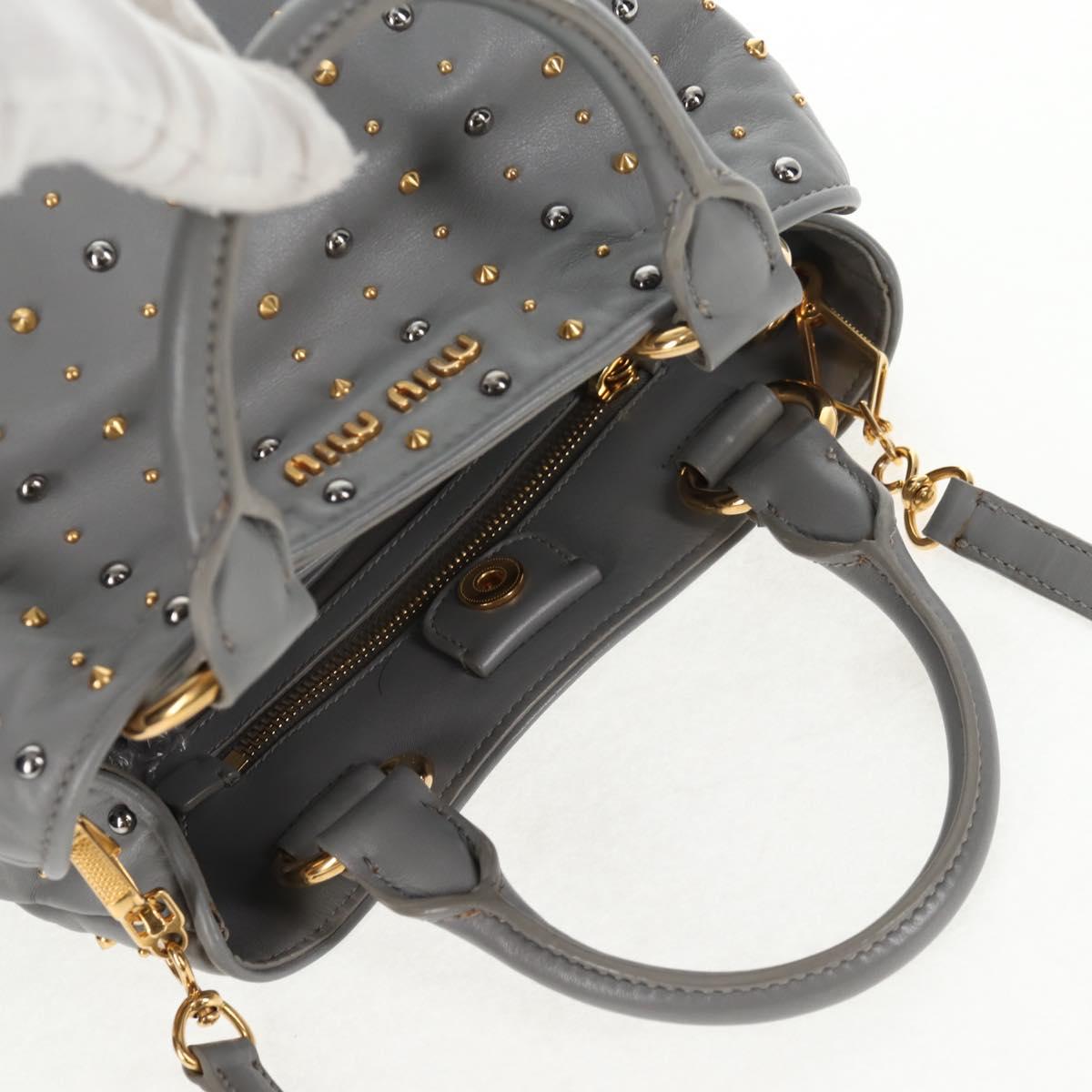Miu Miu Hand Bag Leather 2way Gray Gold Auth 135324V