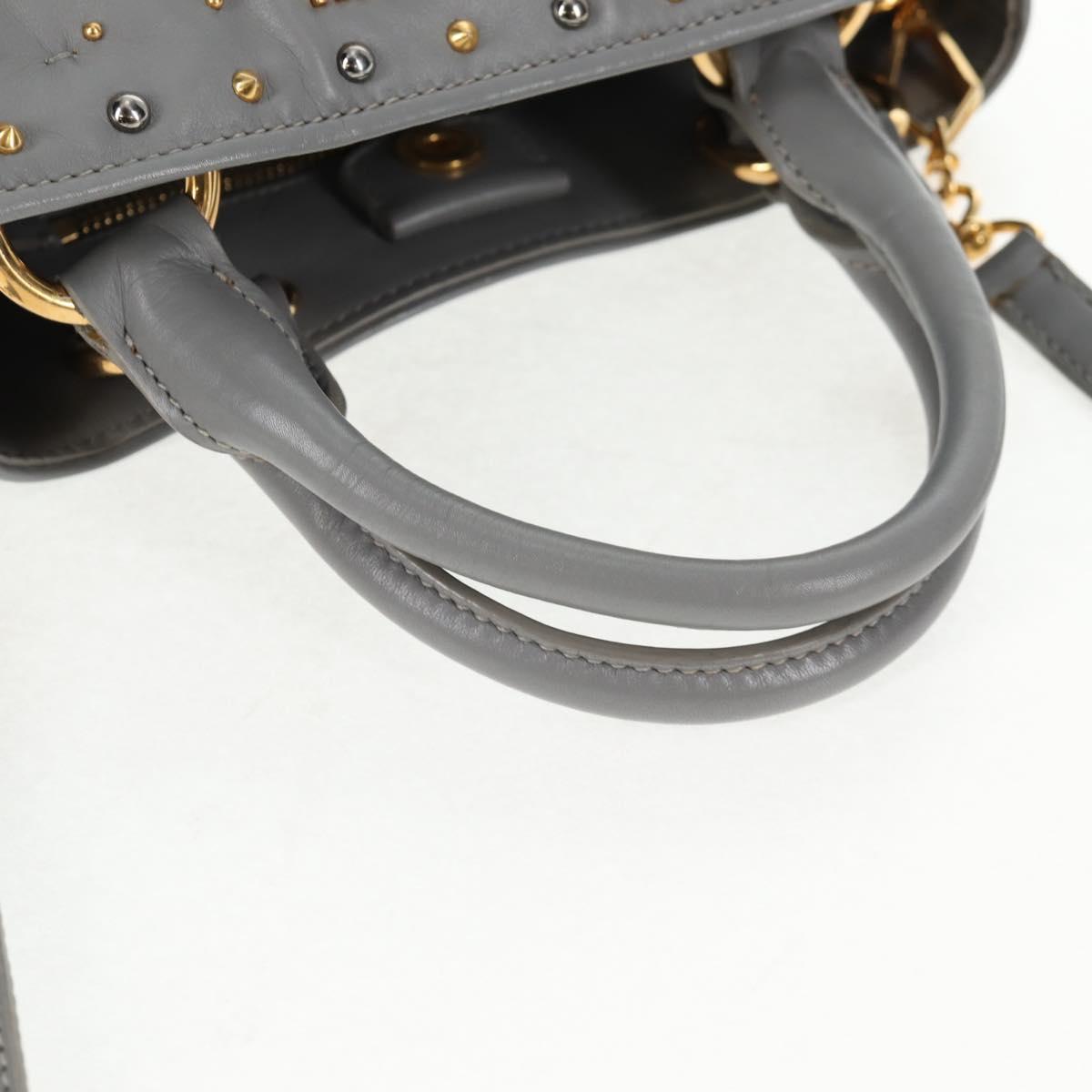 Miu Miu Hand Bag Leather 2way Gray Gold Auth 135324V