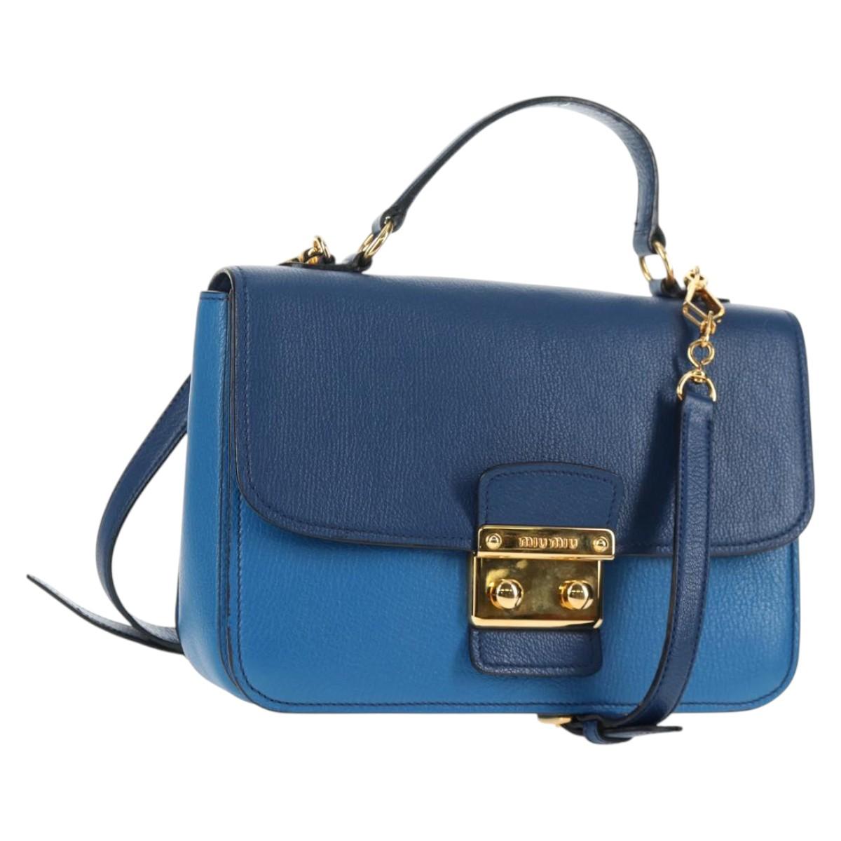 Miu Miu Hand Bag Leather 2way Blue Gold Auth 135331V