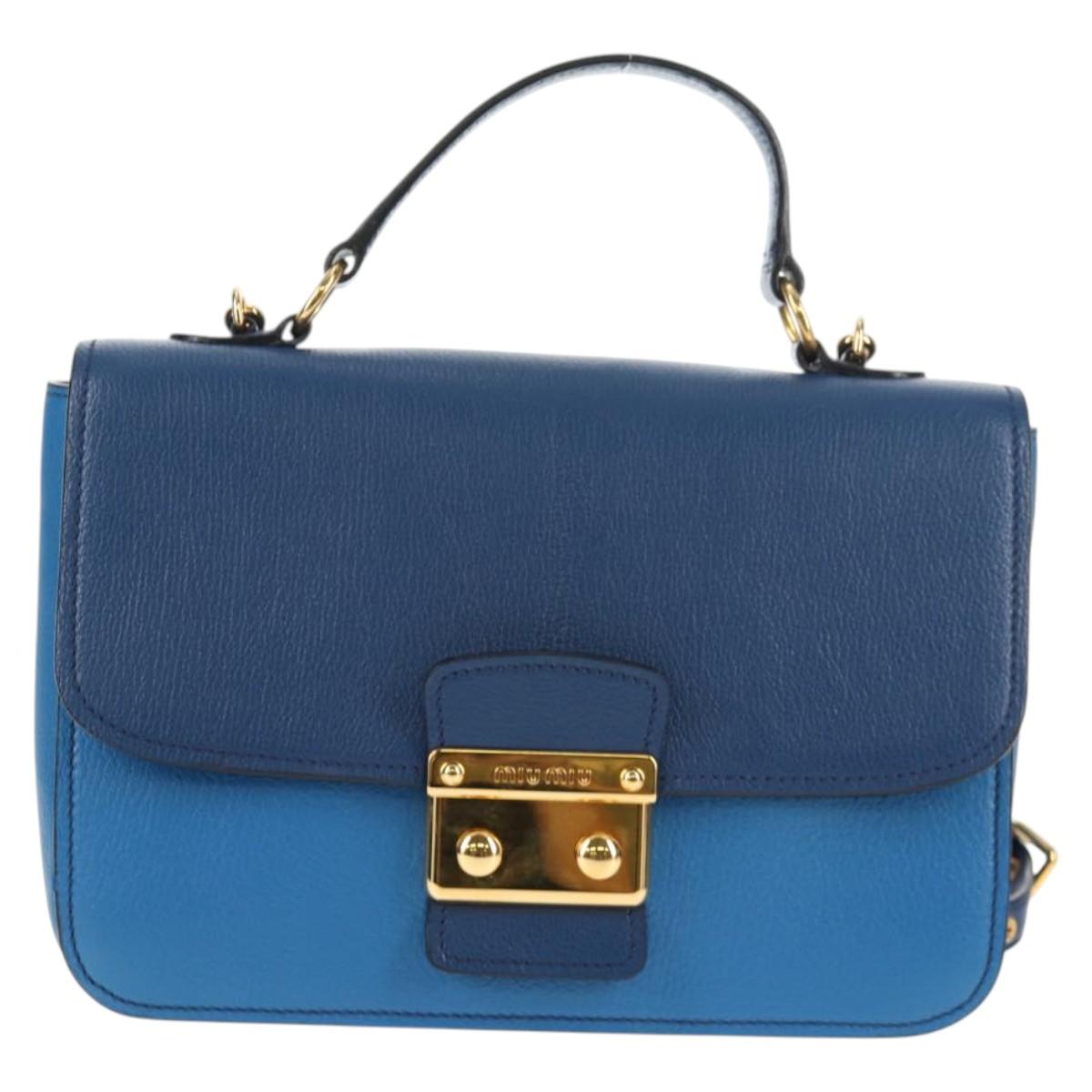 Miu Miu Hand Bag Leather 2way Blue Gold Auth 135331V