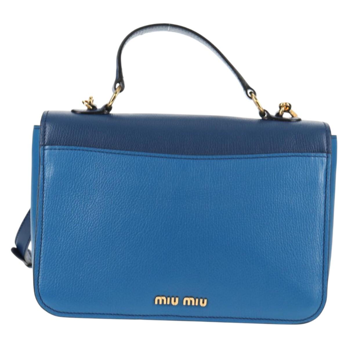 Miu Miu Hand Bag Leather 2way Blue Gold Auth 135331V