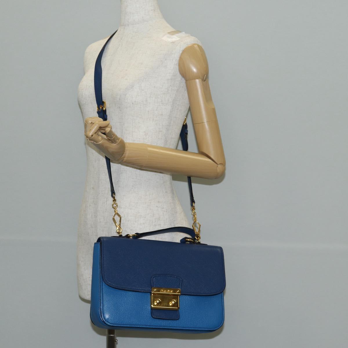 Miu Miu Hand Bag Leather 2way Blue Gold Auth 135331V