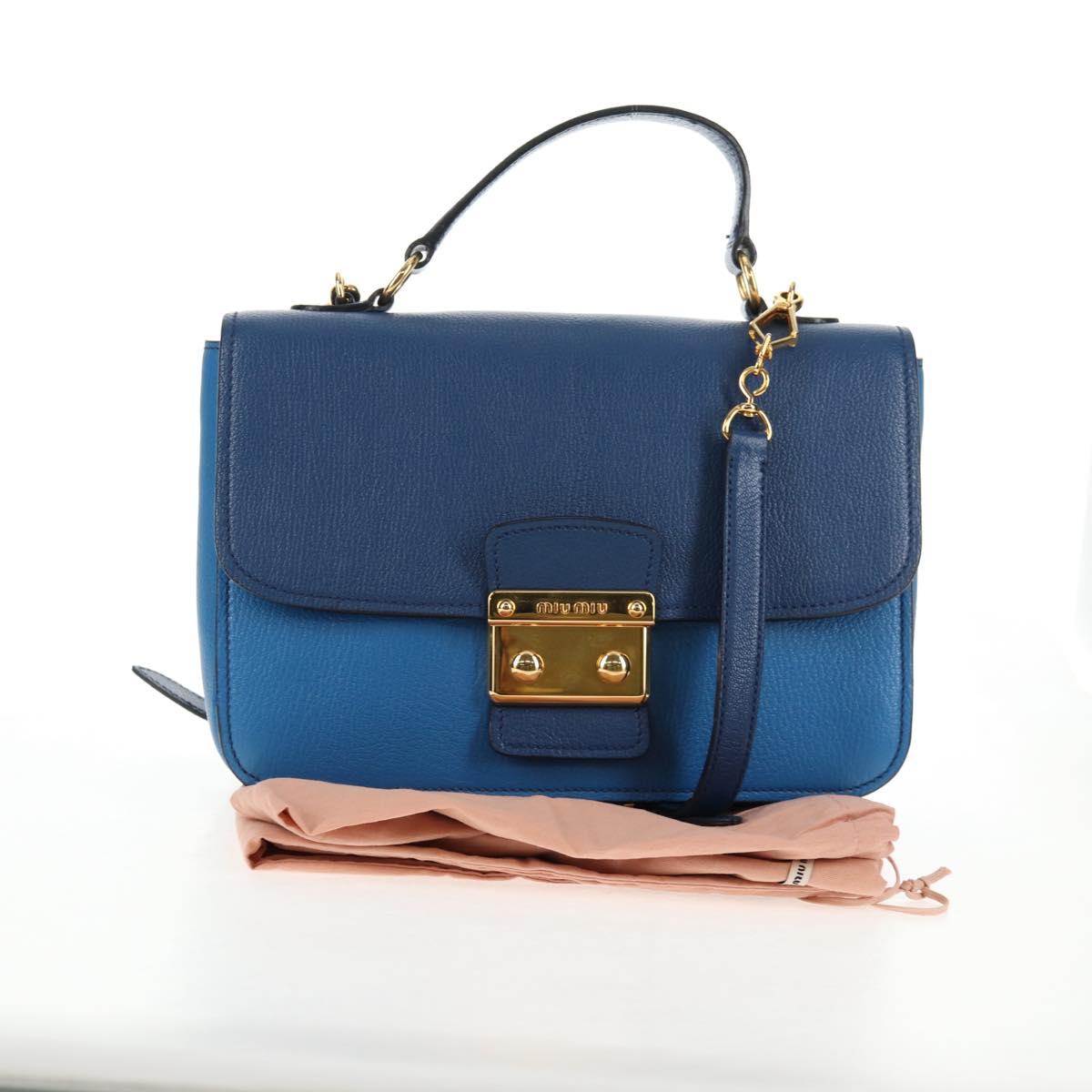 Miu Miu Hand Bag Leather 2way Blue Gold Auth 135331V