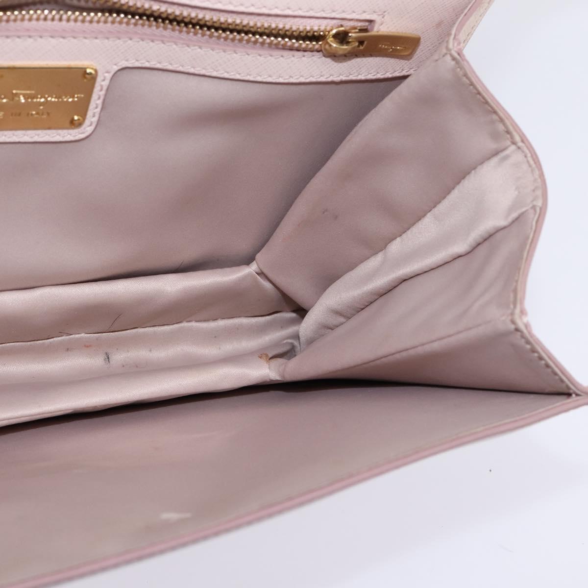 Salvatore Ferragamo Chain Shoulder Bag Leather Pink Gold Auth 135336