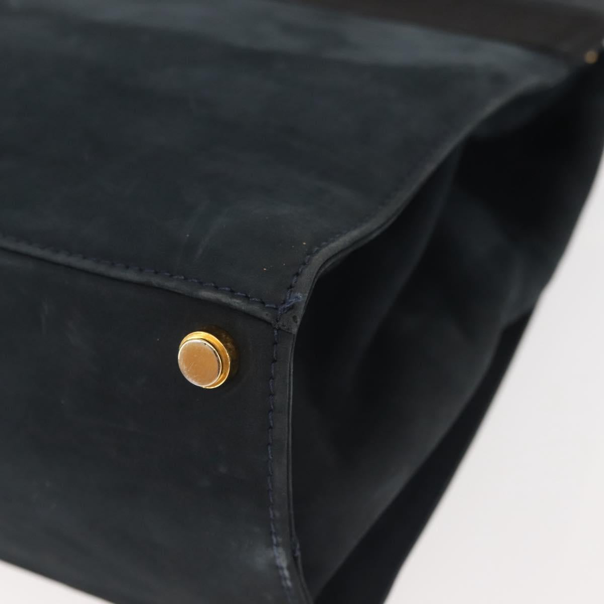 Salvatore Ferragamo Hand Bag Suede 2way Black Gold Auth 135339