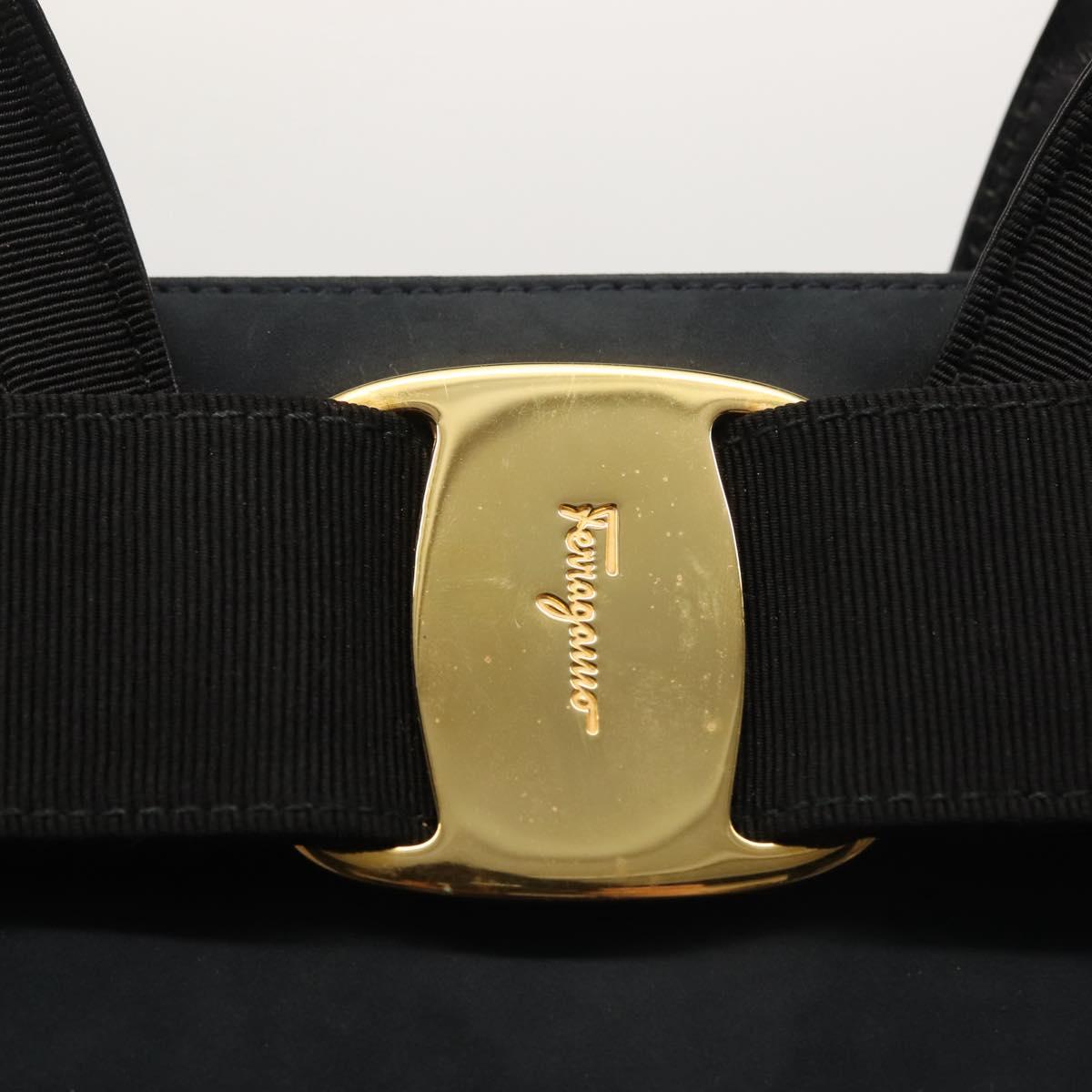 Salvatore Ferragamo Hand Bag Suede 2way Black Gold Auth 135339