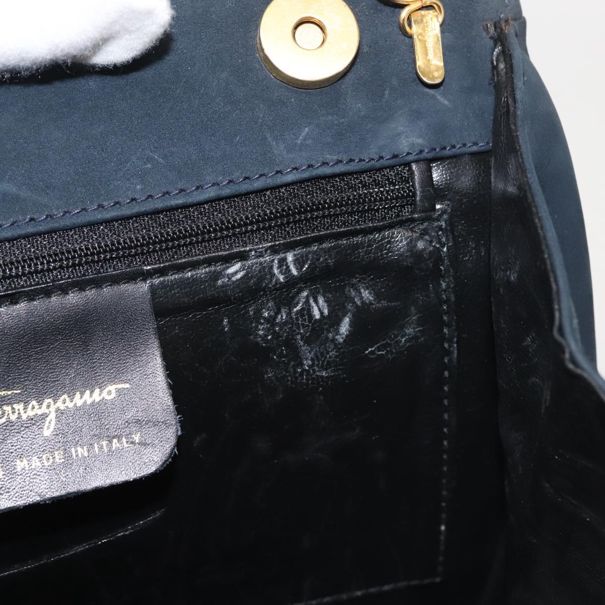 Salvatore Ferragamo Hand Bag Suede 2way Black Gold Auth 135339