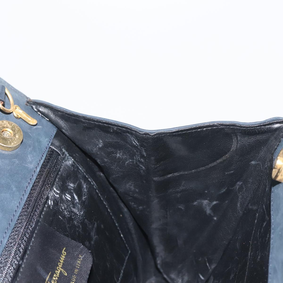 Salvatore Ferragamo Hand Bag Suede 2way Black Gold Auth 135339