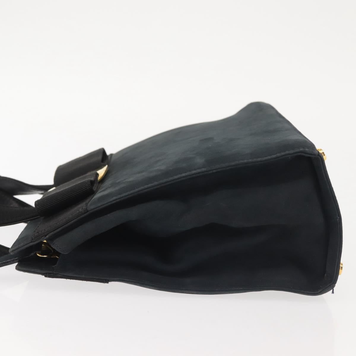 Salvatore Ferragamo Hand Bag Suede 2way Black Gold Auth 135339