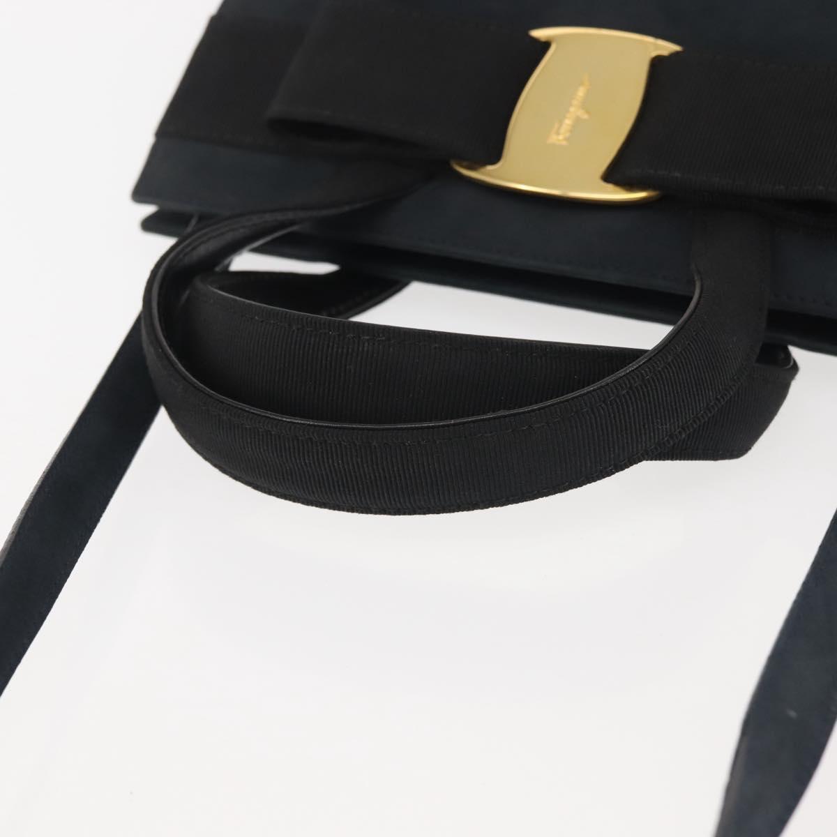 Salvatore Ferragamo Hand Bag Suede 2way Black Gold Auth 135339