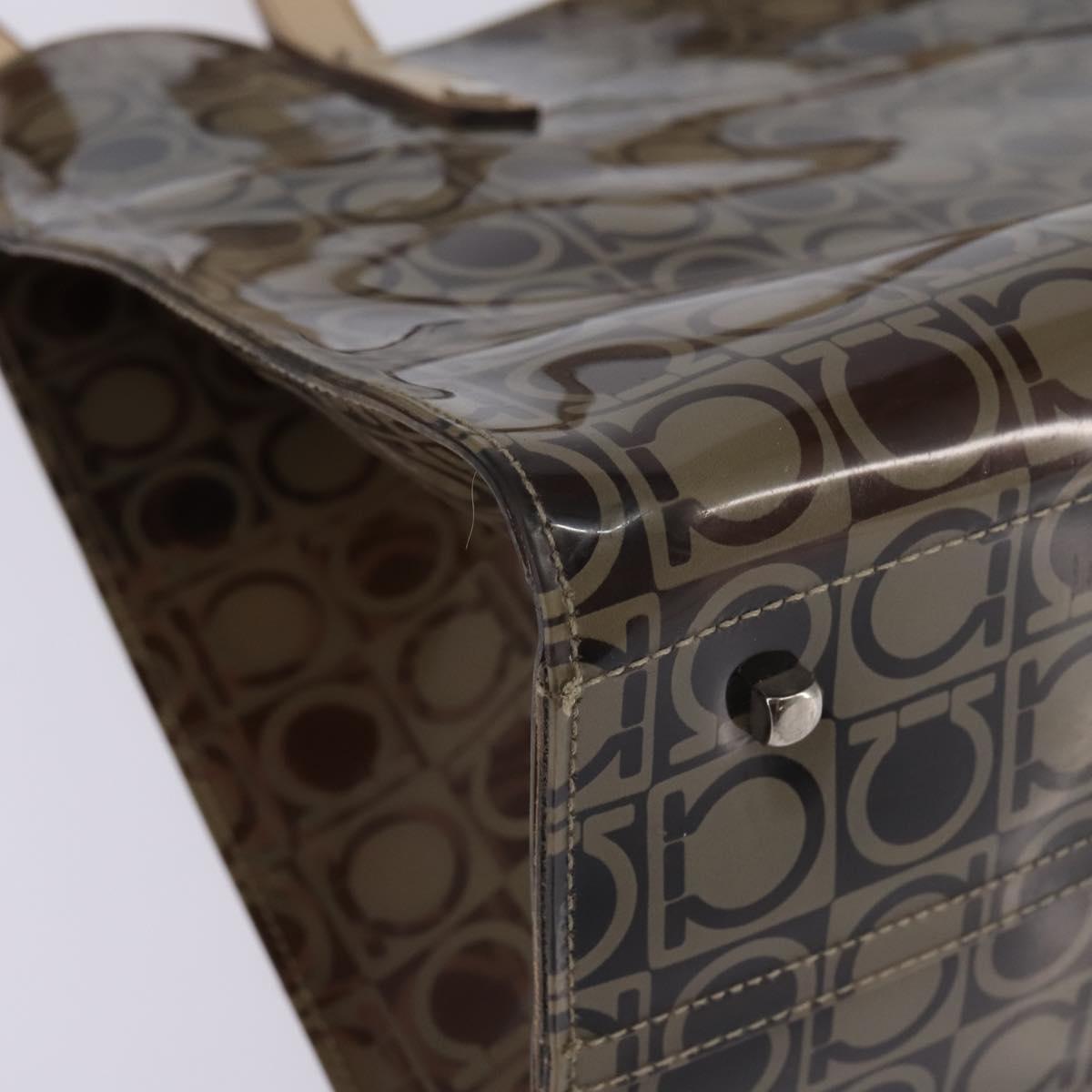 Salvatore Ferragamo Gancini Shoulder Bag Vinyl Brown Silver Auth 135345