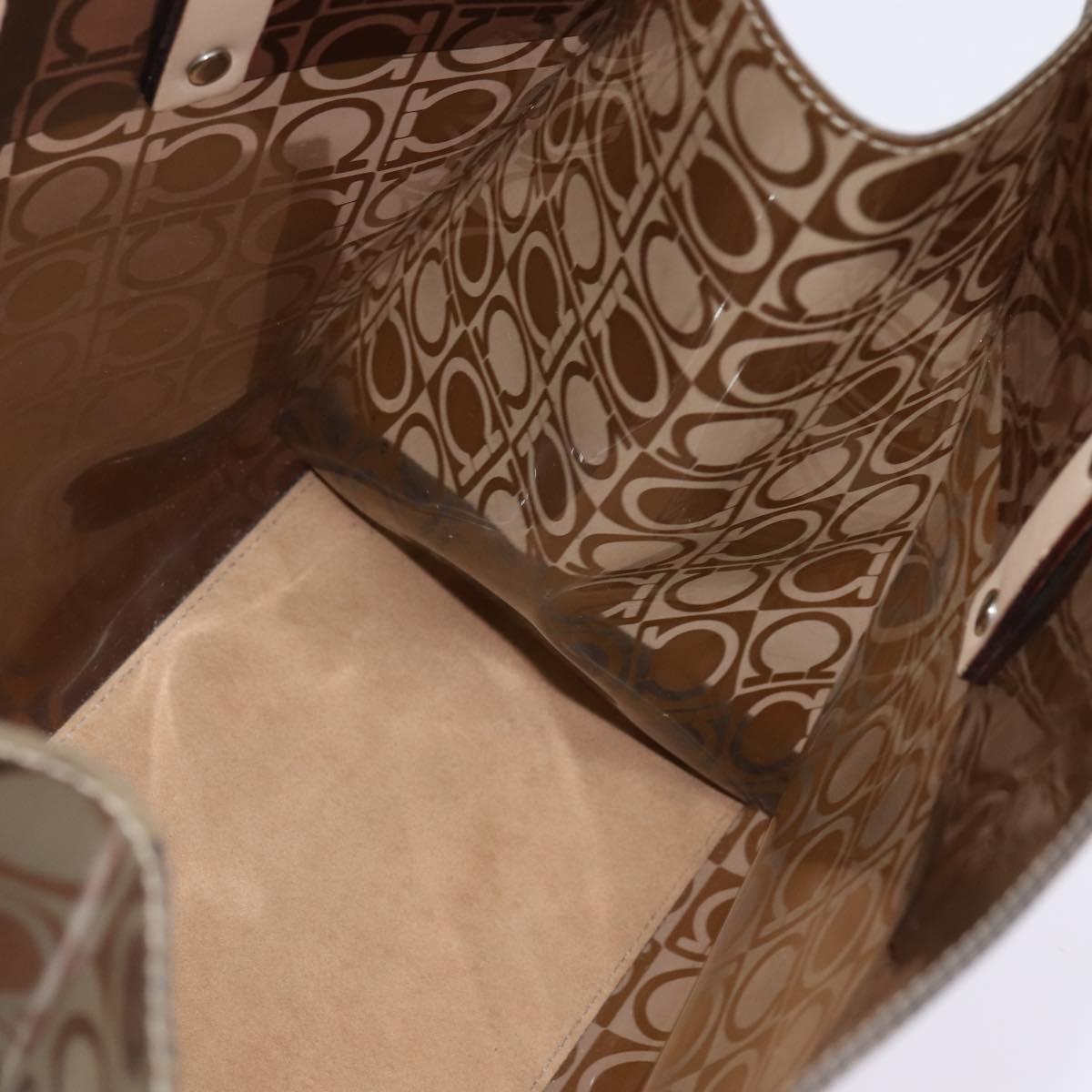Salvatore Ferragamo Gancini Shoulder Bag Vinyl Brown Silver Auth 135345