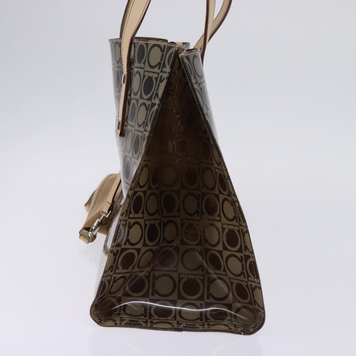 Salvatore Ferragamo Gancini Shoulder Bag Vinyl Brown Silver Auth 135345
