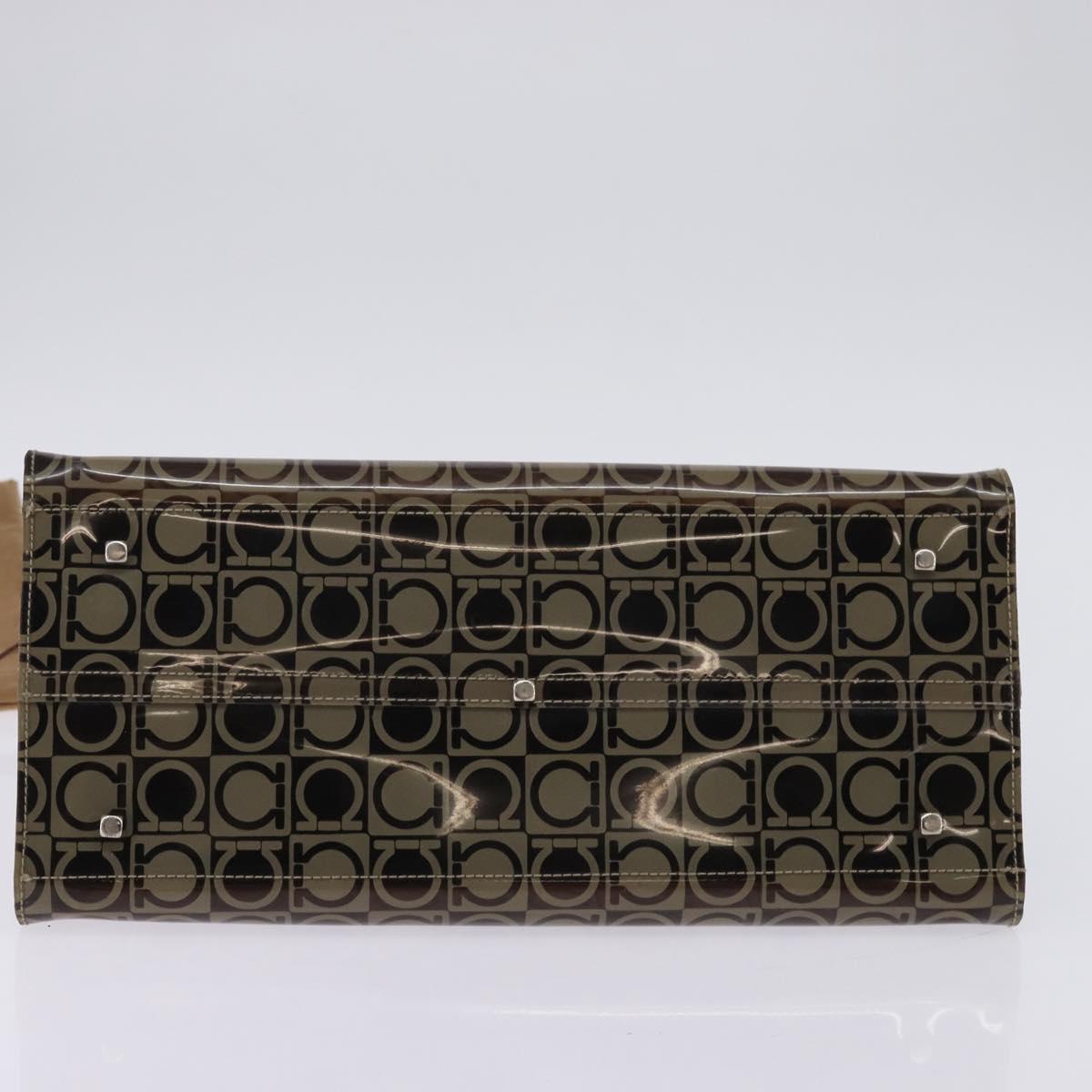 Salvatore Ferragamo Gancini Shoulder Bag Vinyl Brown Silver Auth 135345