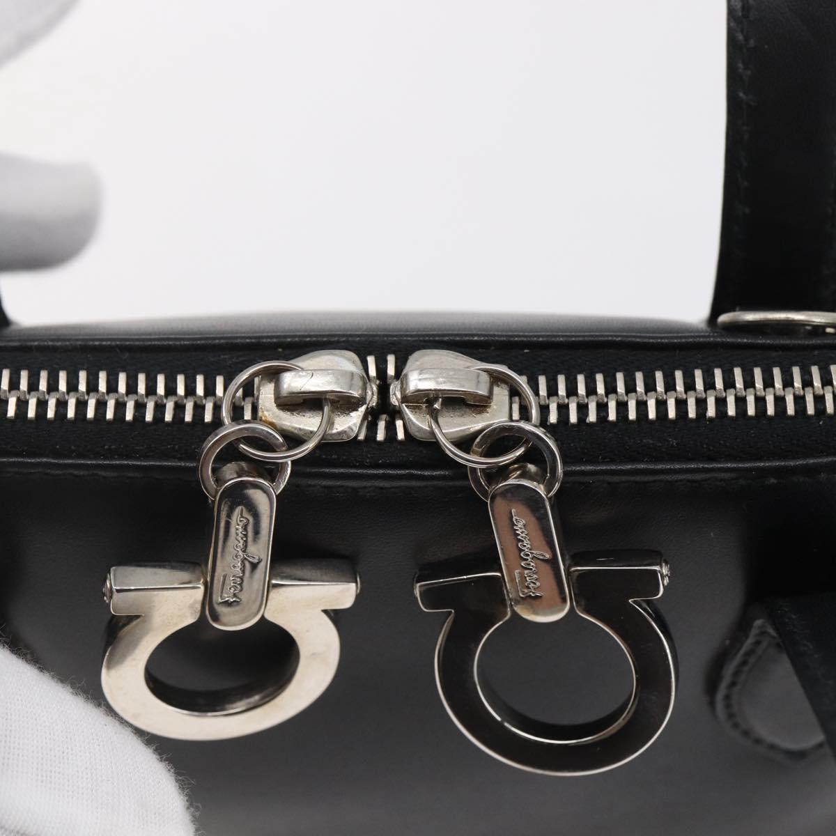 Salvatore Ferragamo Gancini Hand Bag Leather Black Silver Auth 135346