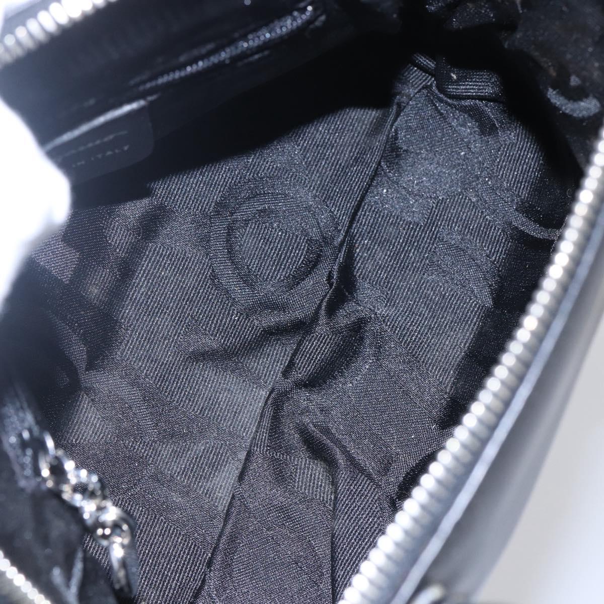 Salvatore Ferragamo Gancini Hand Bag Leather Black Silver Auth 135346