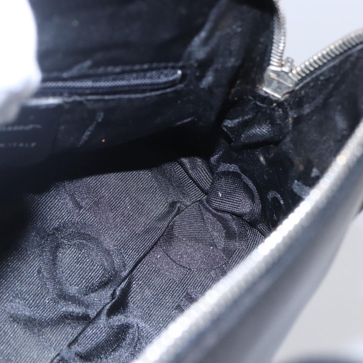 Salvatore Ferragamo Gancini Hand Bag Leather Black Silver Auth 135346