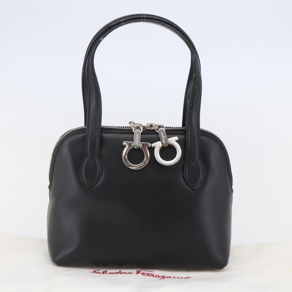 Salvatore Ferragamo Gancini Hand Bag Leather Black Silver Auth 135346