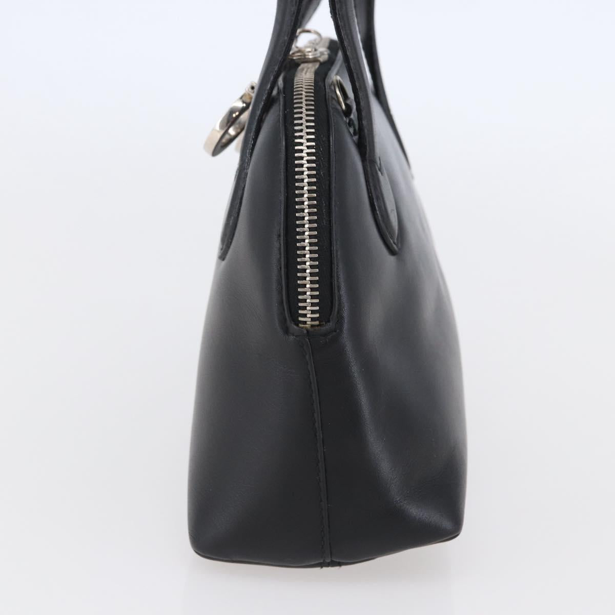 Salvatore Ferragamo Gancini Hand Bag Leather Black Silver Auth 135346