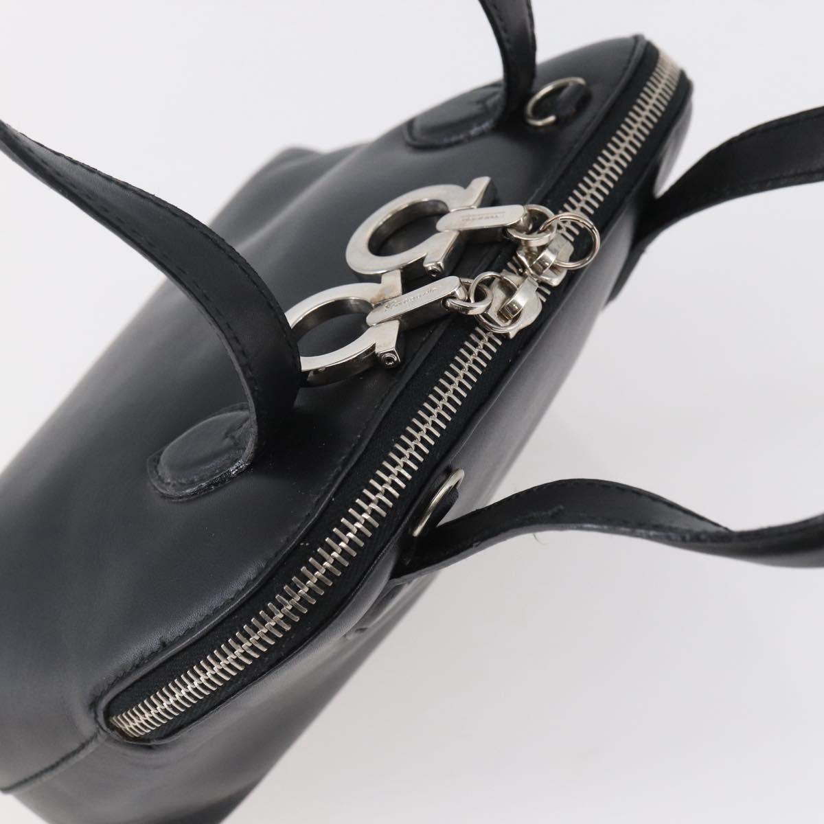 Salvatore Ferragamo Gancini Hand Bag Leather Black Silver Auth 135346