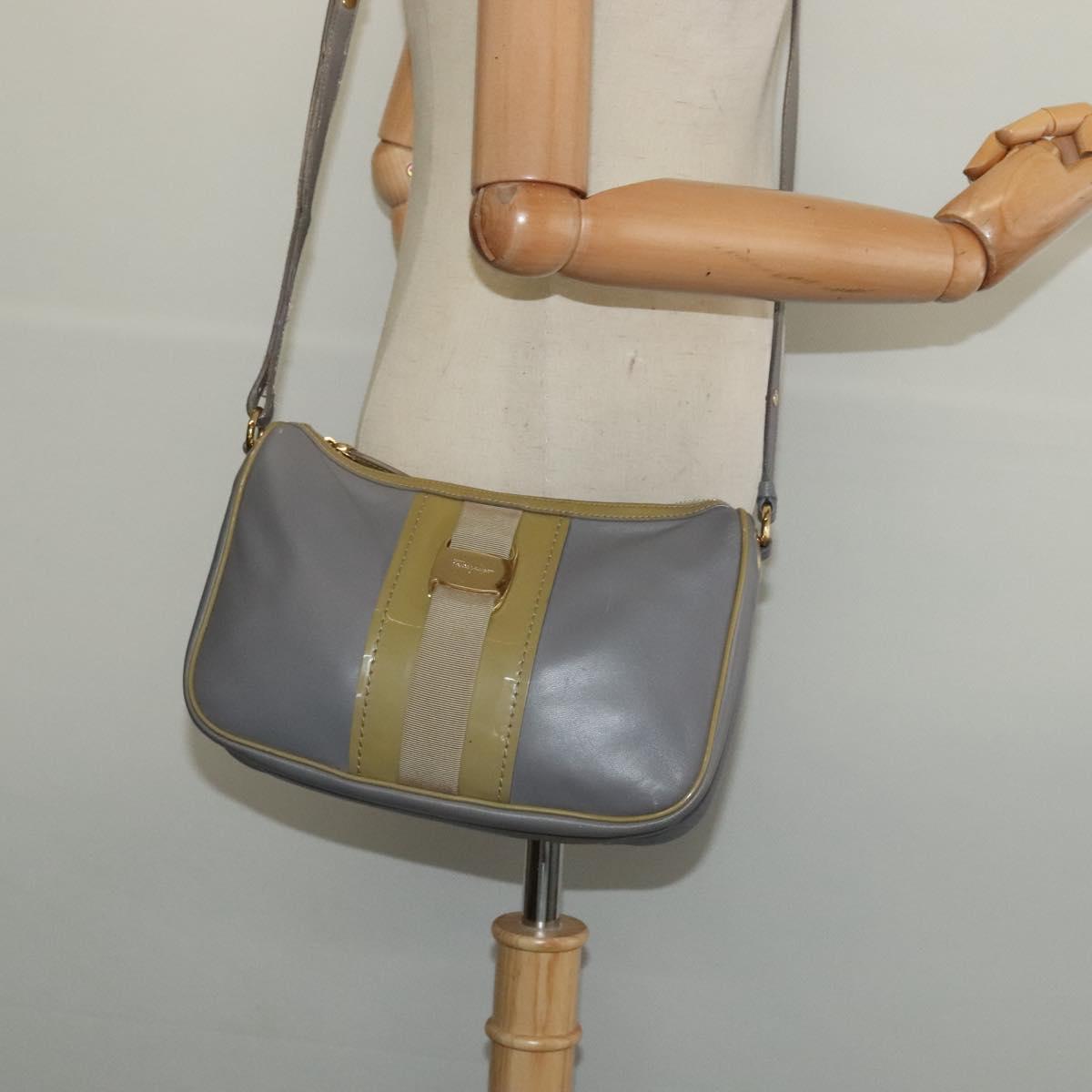 Salvatore Ferragamo Vala Shoulder Bag Leather Gray Gold Auth 135353
