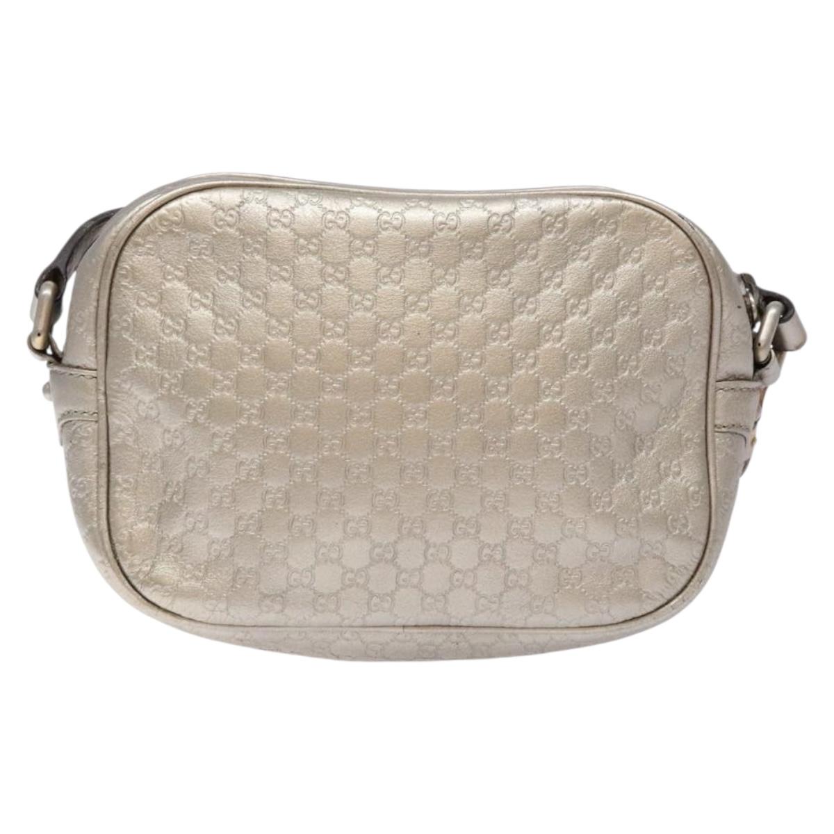GUCCI Micro GG Canvas Guccissima Shoulder Bag Leather Silver 309538 Auth 135358