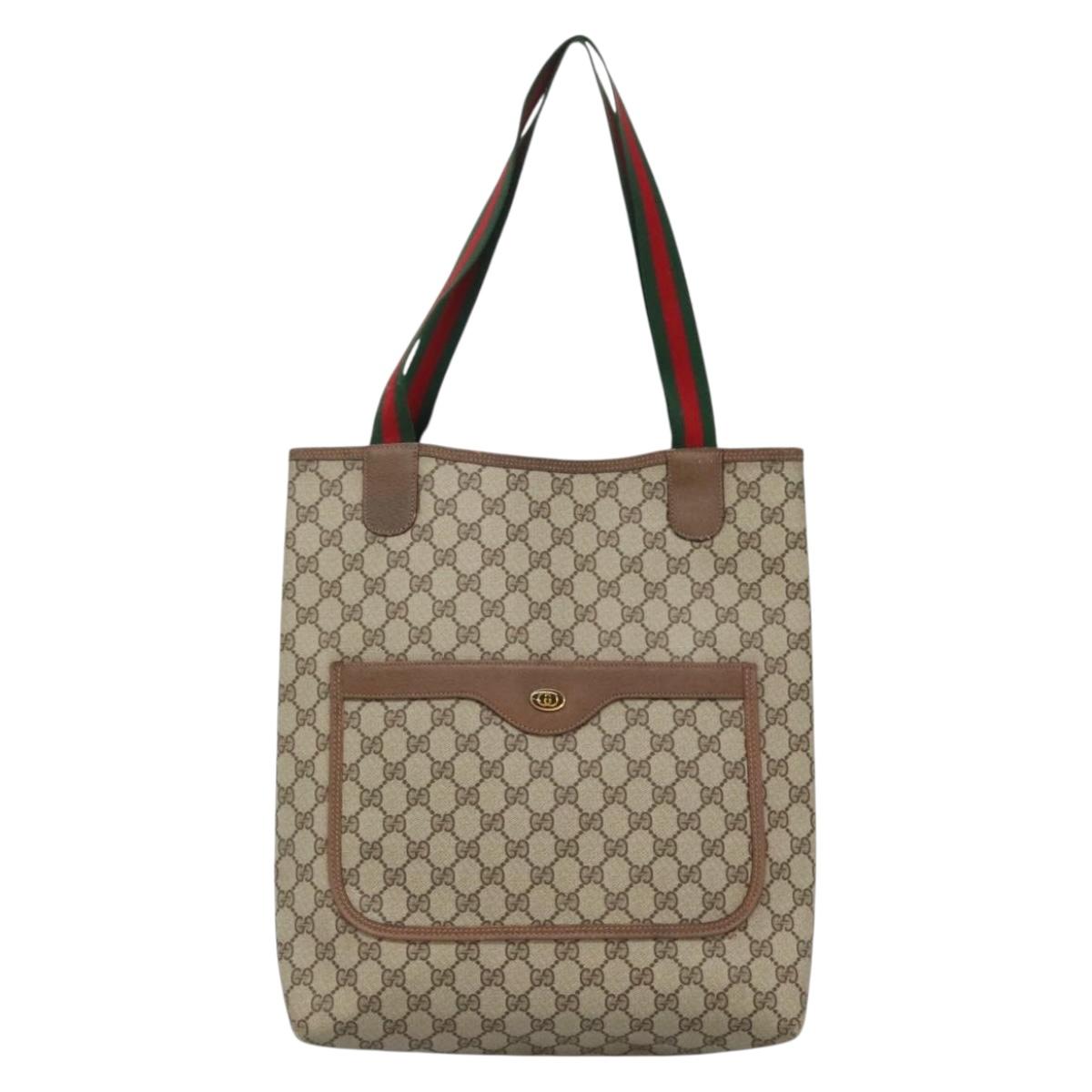 GUCCI GG Supreme Web Sherry Line Tote Bag PVC Beige Red 39 02 003 Auth 135373